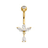 Titanio PVD Oro 24Kt con Rosca Interna, Abanico de Gemas para Ombligo y Colgante de Lágrima Flotante