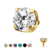 Titanio Chapado en Oro de 24Kt PVD con Rosca Interna y Base Plana de Gema Redonda de 4 Garras