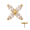 Top de Gema en Flor de 4-Marquesas sin Rosca PVD Oro de 24Kt