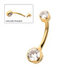 Titanio PVD Oro 24Kt con Rosca Interna, Doble Bisel Redondo, Fondo Fijo para Ombligo