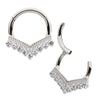 Clicker con Bisagra Frontal en Chevron con 9 CZ Redondas Engastadas en Titanio